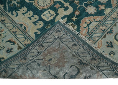 9x12 Hand Knotted Teal, Beige and Silver Traditional Persian Oushak Wool Rug | TRDCP826912 - The Rug Decor