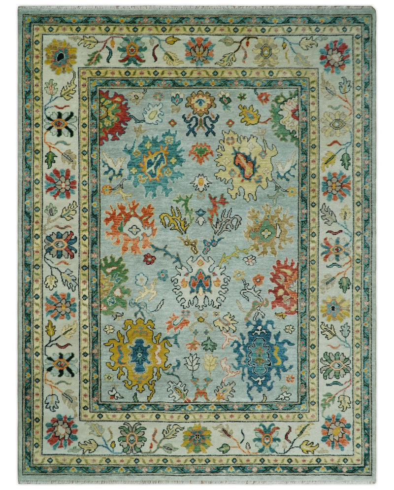9x12 Hand Knotted Traditional Persian Blue and Beige Vibrant Turkish Oushak Area Rug | TRDCP429912 - The Rug Decor