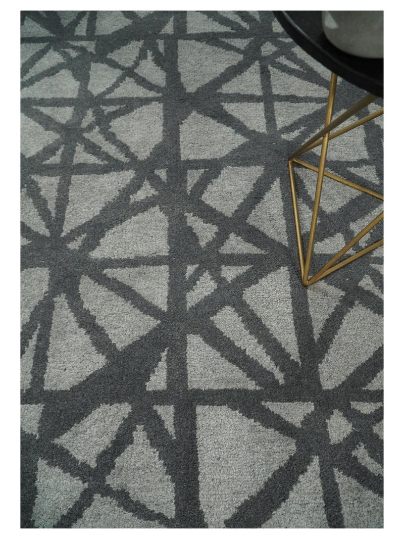 9x12 Hand Knotted Woolen Geometrical Contemporary Silver and Gray Modern Area Rug | TRDCP642912 - The Rug Decor