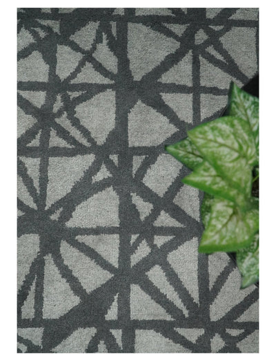 9x12 Hand Knotted Woolen Geometrical Contemporary Silver and Gray Modern Area Rug | TRDCP642912 - The Rug Decor