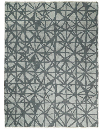 9x12 Hand Knotted Woolen Geometrical Contemporary Silver and Gray Modern Area Rug | TRDCP642912 - The Rug Decor