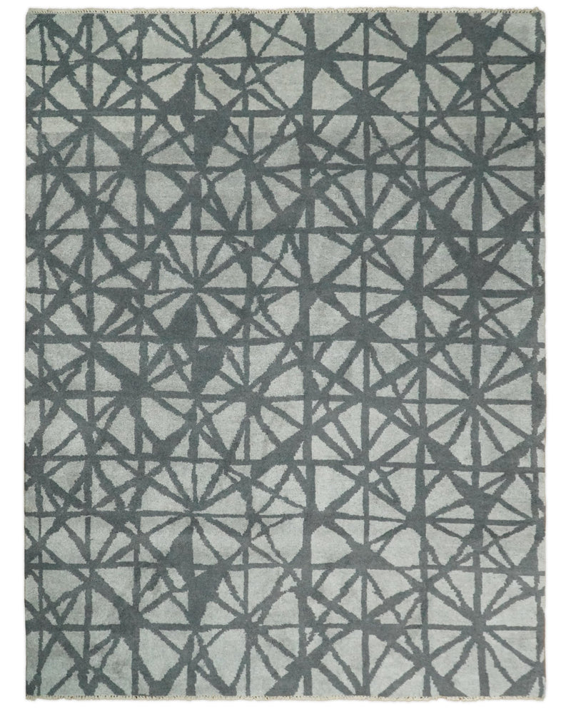 9x12 Hand Knotted Woolen Geometrical Contemporary Silver and Gray Modern Area Rug | TRDCP642912 - The Rug Decor
