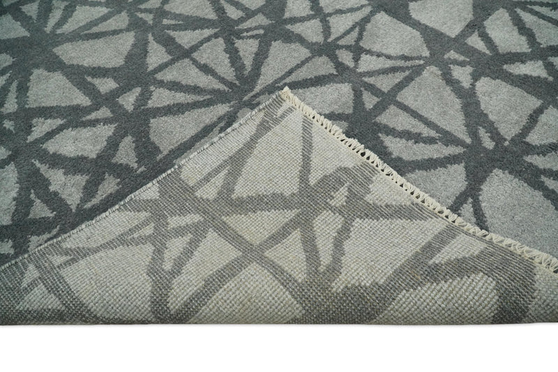 9x12 Hand Knotted Woolen Geometrical Contemporary Silver and Gray Modern Area Rug | TRDCP642912 - The Rug Decor