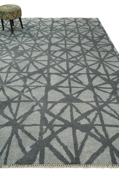 9x12 Hand Knotted Woolen Geometrical Contemporary Silver and Gray Modern Area Rug | TRDCP642912 - The Rug Decor