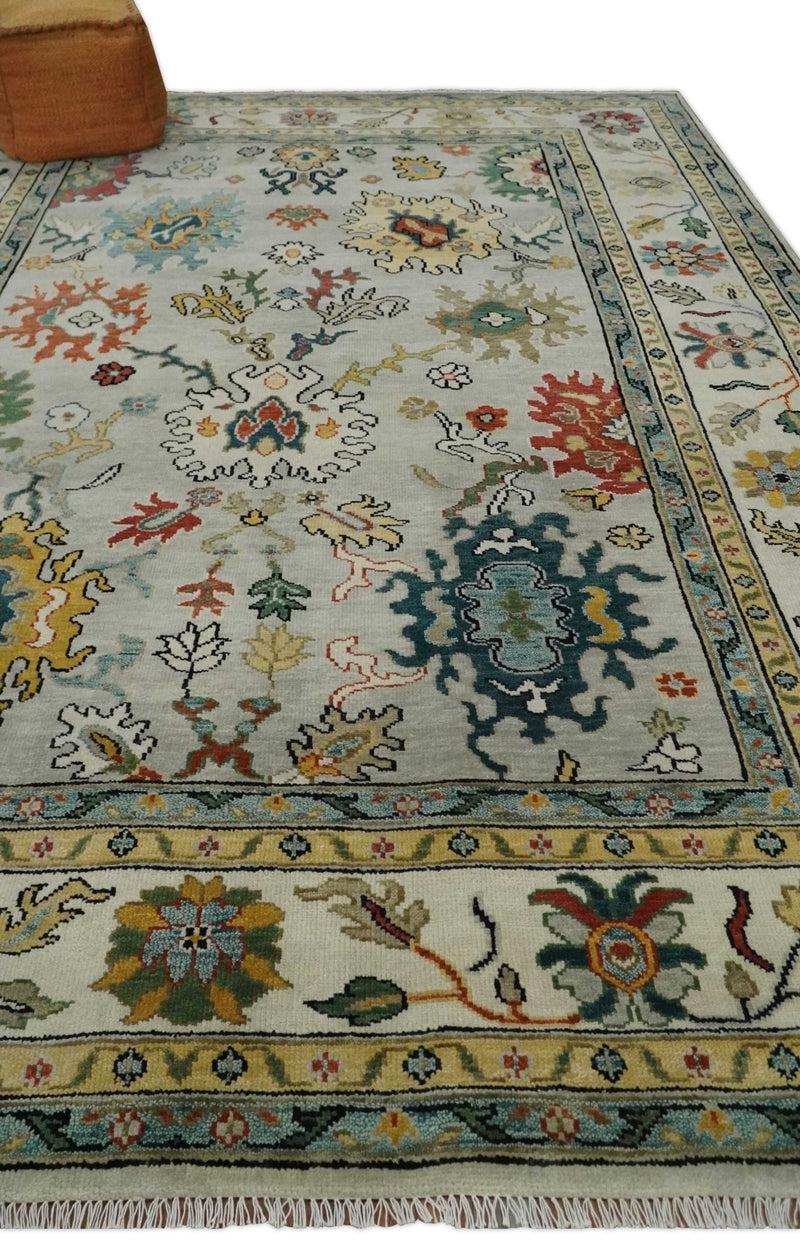 9x12 Ivory vibrant Colorful Hand knotted Oushak wool Area Rug - The Rug Decor