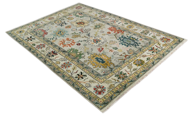 9x12 Ivory vibrant Colorful Hand knotted Oushak wool Area Rug - The Rug Decor