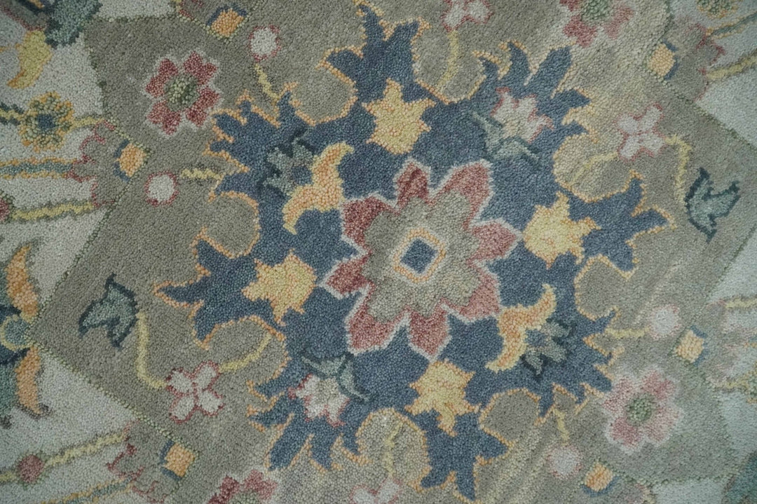9x12 Medallion Hand Knotted Ivory, Teal and Olive Traditional Wool Area Rug - The Rug Decor