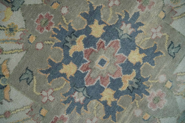 9x12 Medallion Hand Knotted Ivory, Teal and Olive Traditional Wool Area Rug - The Rug Decor