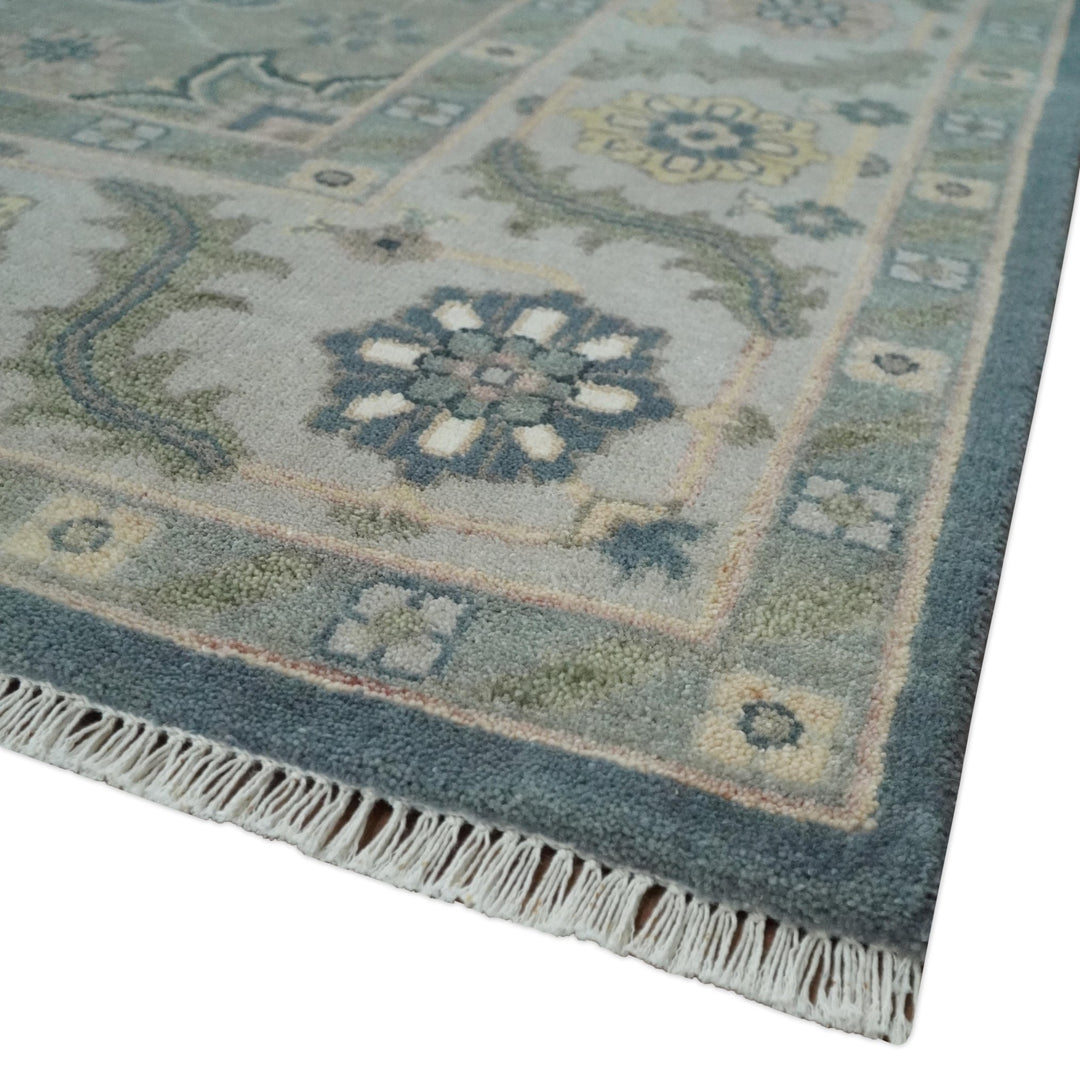 9x12 Medallion Hand Knotted Ivory, Teal and Olive Traditional Wool Area Rug - The Rug Decor