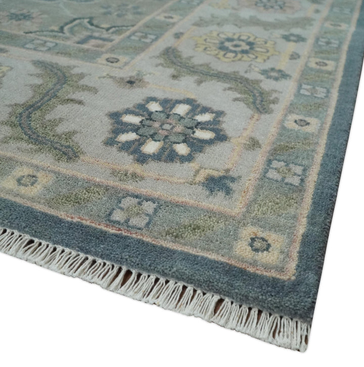 9x12 Medallion Hand Knotted Ivory, Teal and Olive Traditional Wool Area Rug - The Rug Decor