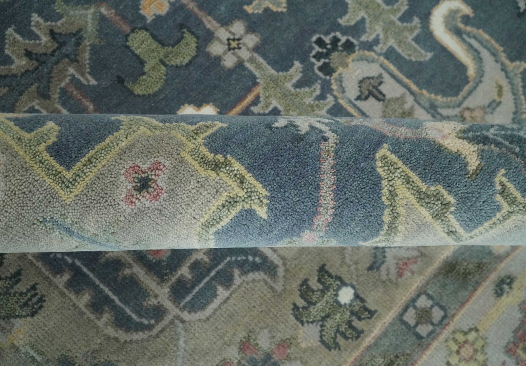 9x12 Medallion Hand Knotted Ivory, Teal and Olive Traditional Wool Area Rug - The Rug Decor