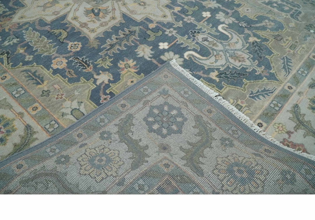 9x12 Medallion Hand Knotted Ivory, Teal and Olive Traditional Wool Area Rug - The Rug Decor