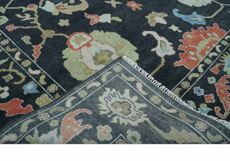 9x12 Modern Hand Knotted Black and Multicolor Traditional Oushak Wool Rug - The Rug Decor