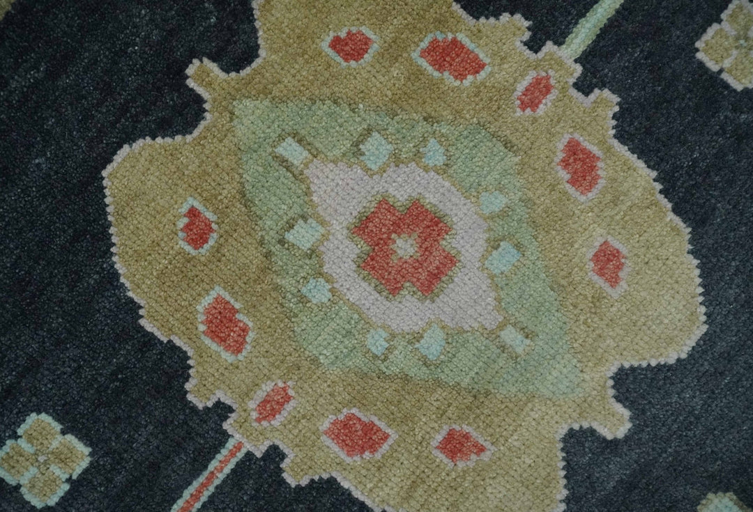 9x12 Modern Hand Knotted Black and Multicolor Traditional Oushak Wool Rug - The Rug Decor