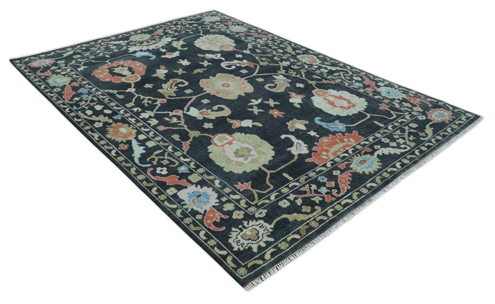 9x12 Modern Hand Knotted Black and Multicolor Traditional Oushak Wool Rug - The Rug Decor