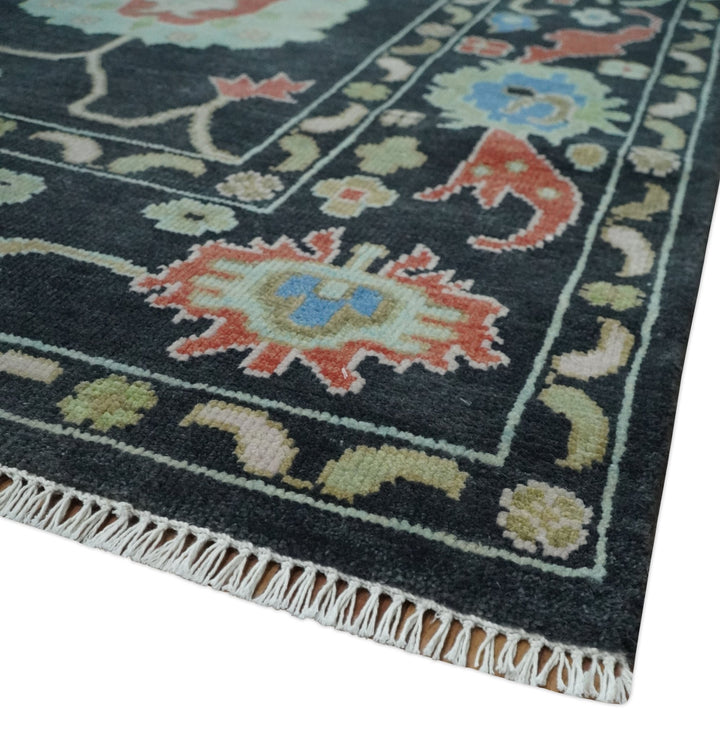 9x12 Modern Hand Knotted Black and Multicolor Traditional Oushak Wool Rug - The Rug Decor