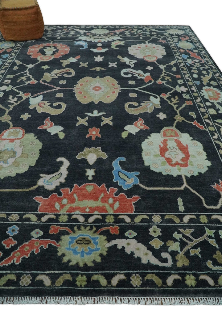 9x12 Modern Hand Knotted Black and Multicolor Traditional Oushak Wool Rug - The Rug Decor