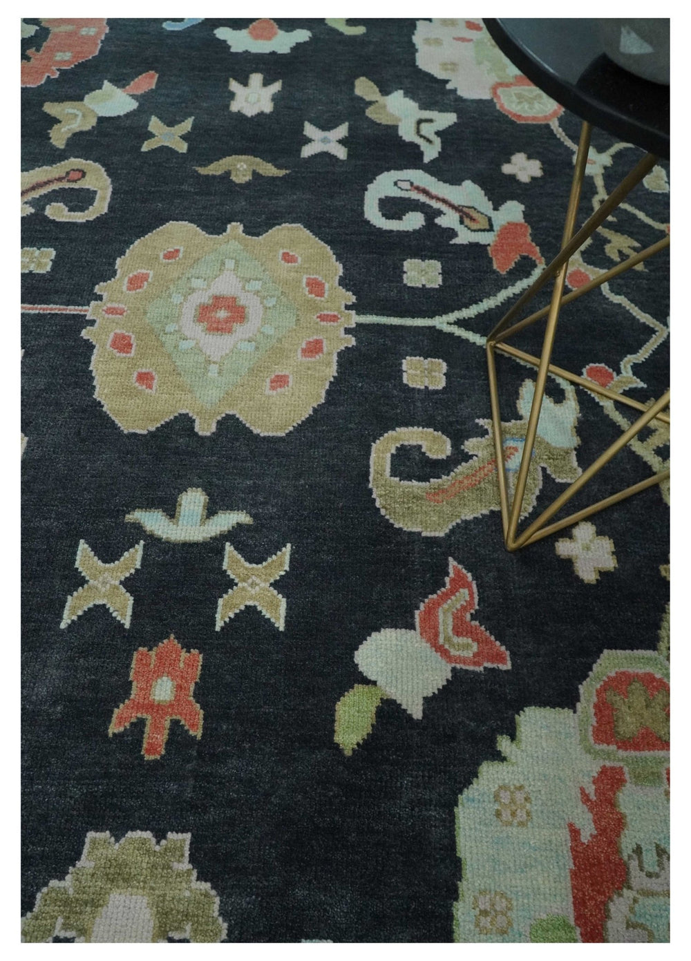 9x12 Modern Hand Knotted Black and Multicolor Traditional Oushak Wool Rug - The Rug Decor