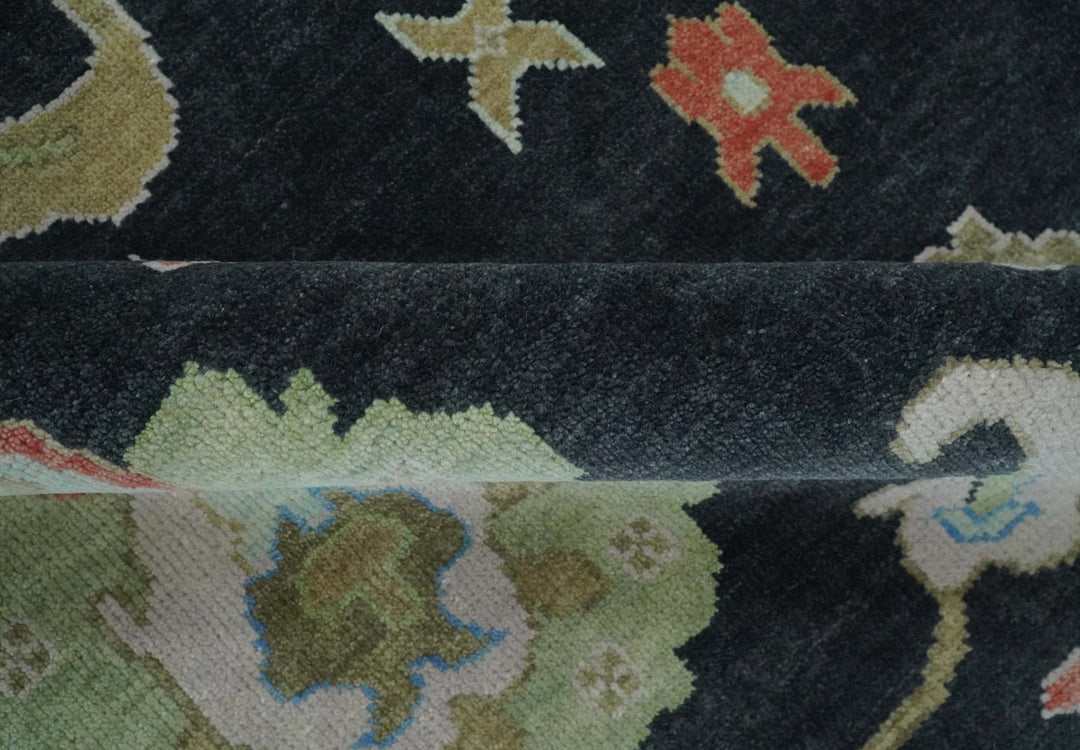 9x12 Modern Hand Knotted Black and Multicolor Traditional Oushak Wool Rug - The Rug Decor