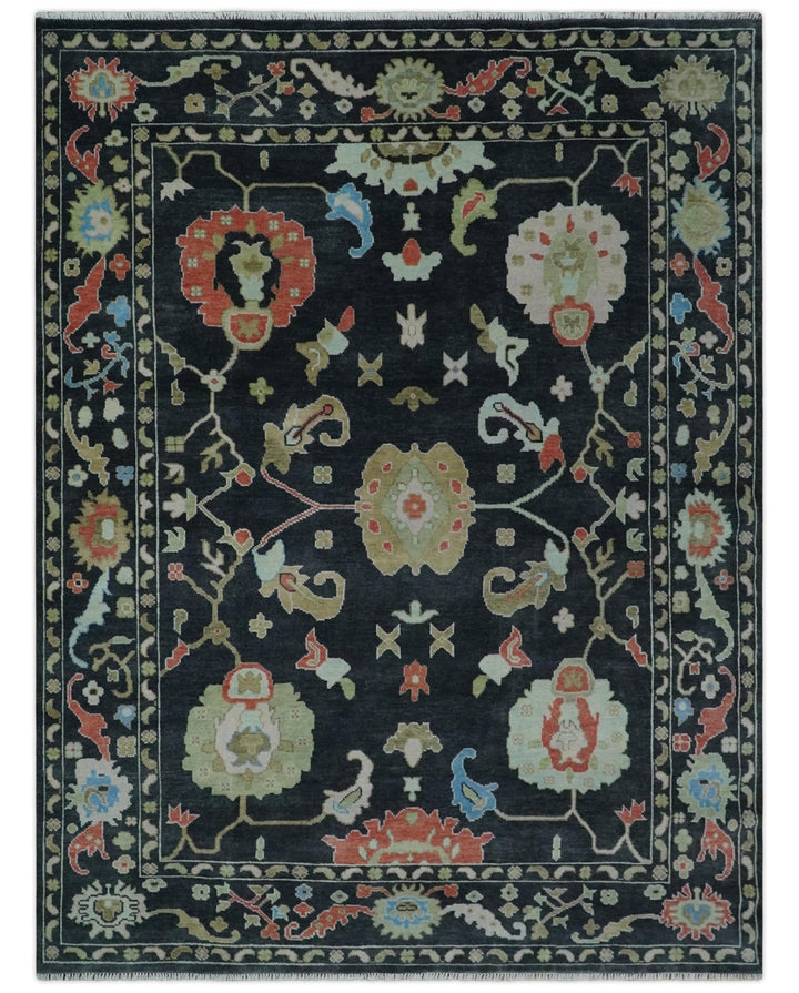 9x12 Modern Hand Knotted Black and Multicolor Traditional Oushak Wool Rug - The Rug Decor