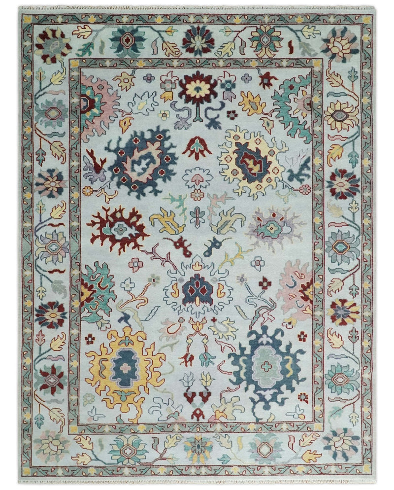 9x12 Modern Oushak Hand Knotted Persian Gray, Brown and Teal Colorful Wool Area Rug | TRDCP924912 - The Rug Decor