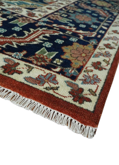 9x12 Premium Fine Hand Knotted Blue, Brown and Ivory Traditional wool Area Rug - The Rug Decor