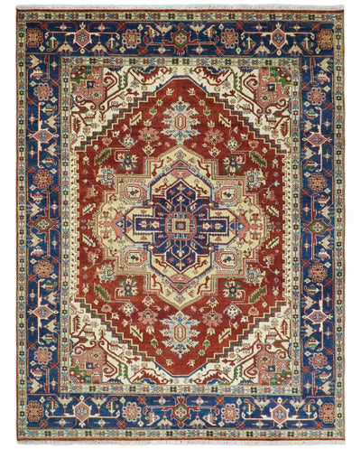 9x12 Rust and Blue Hand Knotted Traditional Antique Persian Design Wool Rug | TRDCP416912 - The Rug Decor