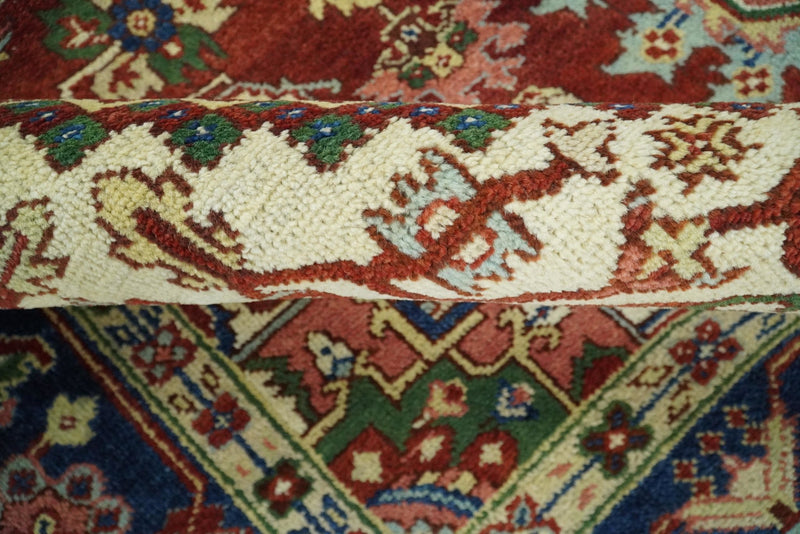 9x12 Rust and Blue Hand Knotted Traditional Antique Persian Design Wool Rug | TRDCP416912 - The Rug Decor