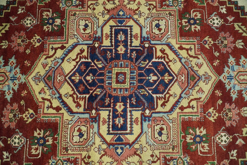 9x12 Rust and Blue Hand Knotted Traditional Antique Persian Design Wool Rug | TRDCP416912 - The Rug Decor