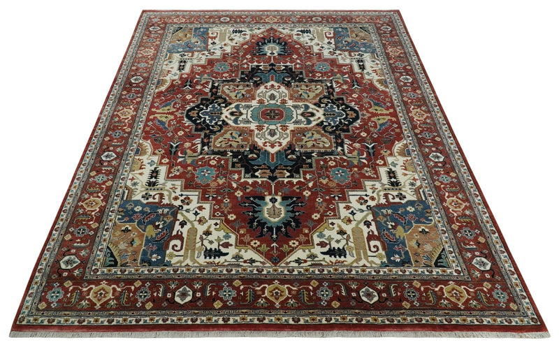 9x12 Traditional Fine Premium Ivory, Black and Brown Hand knotted wool Area Rug - The Rug Decor