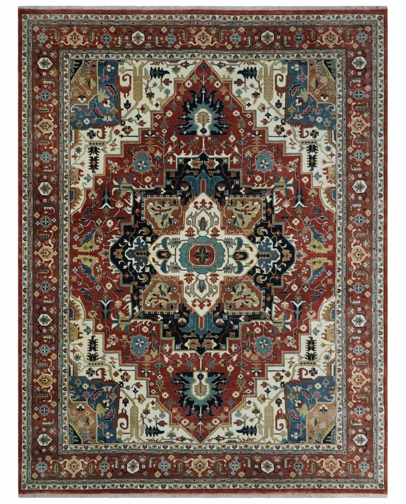 9x12 Traditional Fine Premium Ivory, Black and Brown Hand knotted wool Area Rug - The Rug Decor