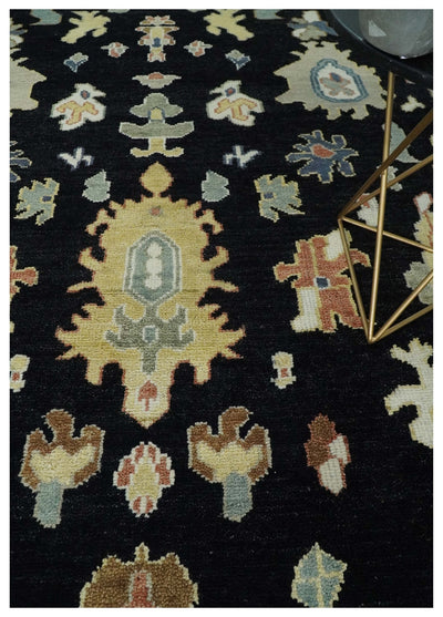9x12 Wool Traditional Persian Black and Ivory Colorful Hand knotted Oushak Area Rug | TRDCP1081912 - The Rug Decor