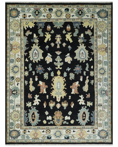 9x12 Wool Traditional Persian Black and Ivory Colorful Hand knotted Oushak Area Rug | TRDCP1081912 - The Rug Decor