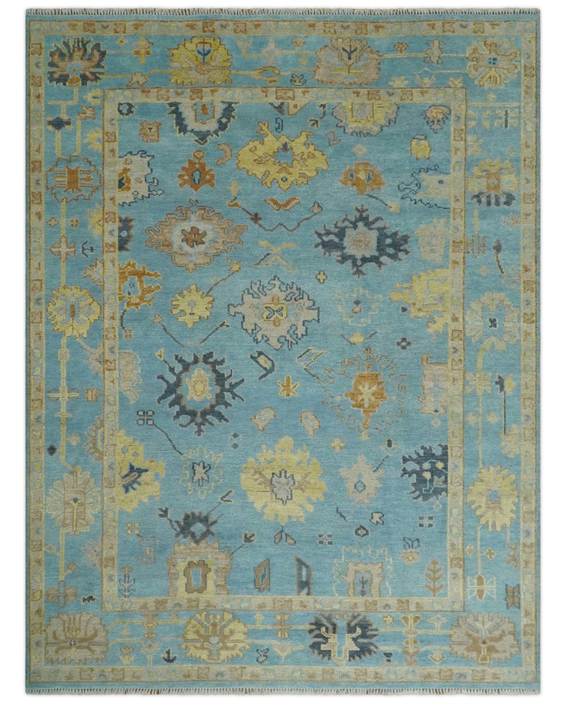 9x12 Wool Traditional Persian Blue and Beige Hand knotted Oushak Area Rug | TRDCP1094912 - The Rug Decor