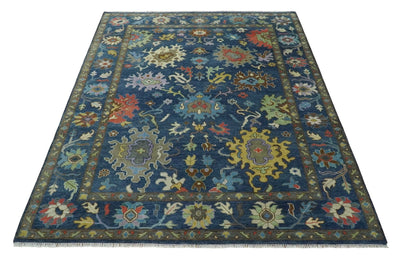 9x12 Wool Traditional Persian Blue and Gray Vibrant Colorful Hand knotted Oushak Area Rug | TRDCP1365912 - The Rug Decor