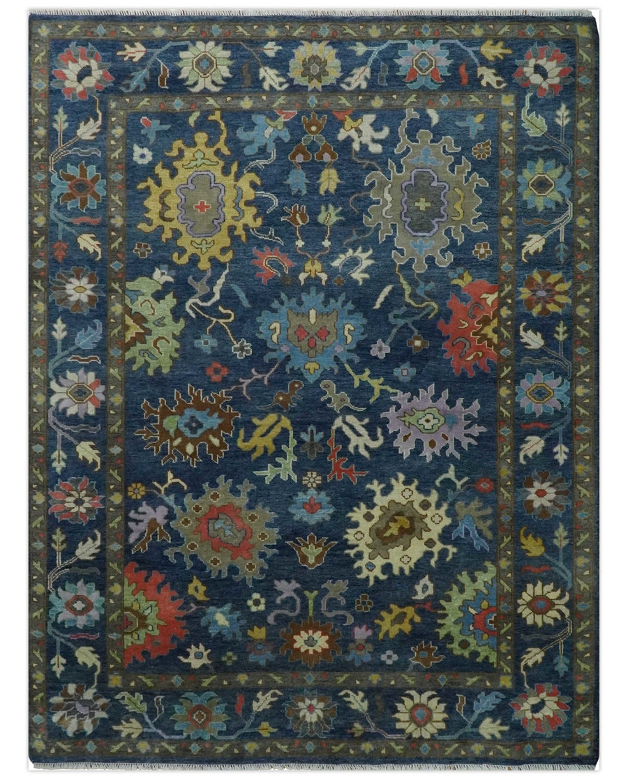 9x12 Wool Traditional Persian Blue and Gray Vibrant Colorful Hand knotted Oushak Area Rug | TRDCP1365912 - The Rug Decor