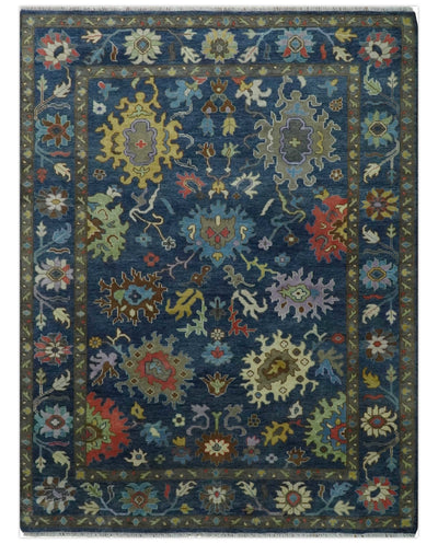 9x12 Wool Traditional Persian Blue and Gray Vibrant Colorful Hand knotted Oushak Area Rug | TRDCP1365912 - The Rug Decor