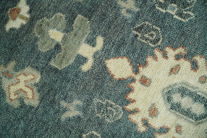 9x12 Wool Traditional Persian Blue Teal and Beige Antique Vintage Hand knotted Oushak Area Rug | TRDCP197810 - The Rug Decor