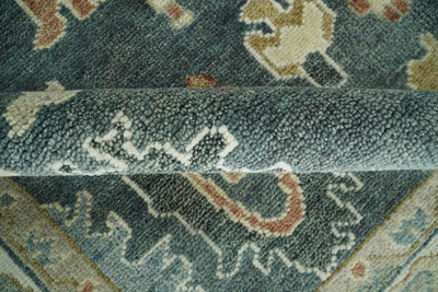 9x12 Wool Traditional Persian Blue Teal and Beige Antique Vintage Hand knotted Oushak Area Rug | TRDCP197810 - The Rug Decor
