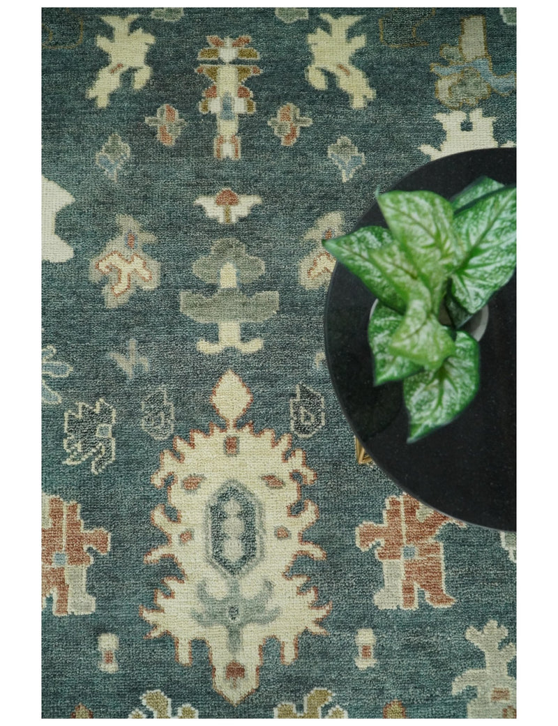 9x12 Wool Traditional Persian Blue Teal and Beige Antique Vintage Hand knotted Oushak Area Rug | TRDCP197810 - The Rug Decor