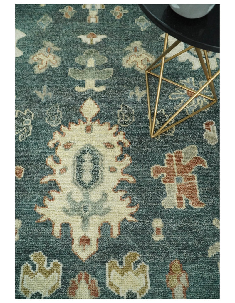 9x12 Wool Traditional Persian Blue Teal and Beige Antique Vintage Hand knotted Oushak Area Rug | TRDCP197810 - The Rug Decor