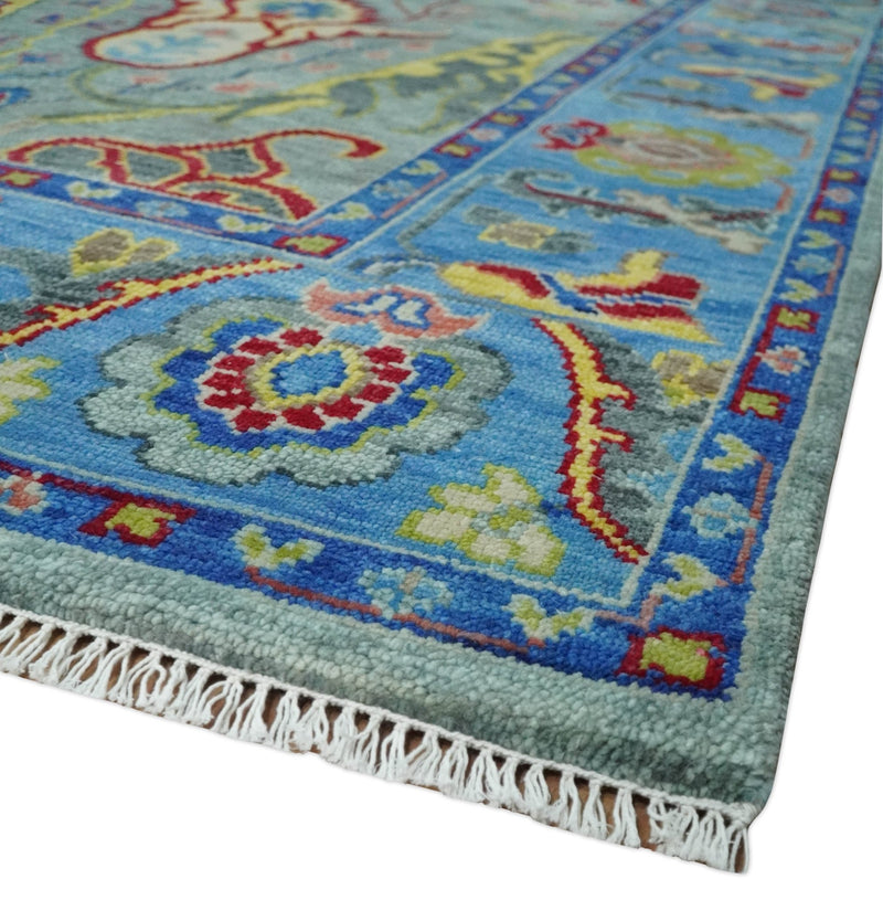 9x12 Wool Traditional Silver and Aqua Antique Colorful Hand knotted Oushak Area Rug - The Rug Decor