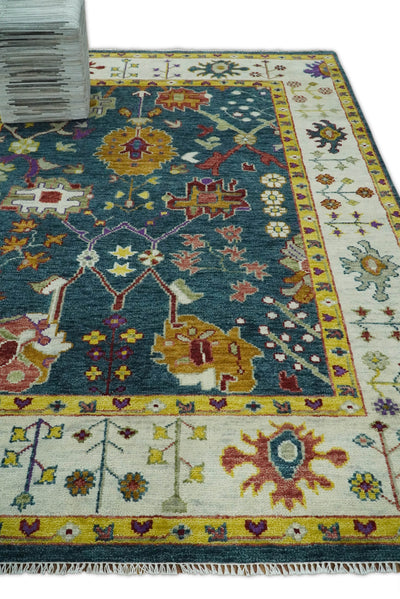 Eclectic  5x8, 6x9, 8x10, 9x12, 10x14 and 12x15 All Wool Traditional Persian Blue and Ivory Vibrant Colorful Hand knotted Oushak Area Rug | TRDCP161