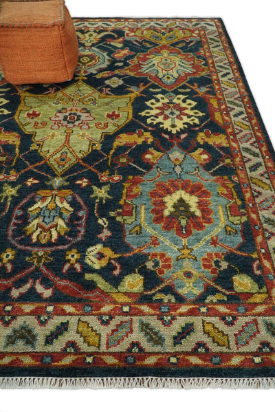 Traditional Large Design Blue, Rust and Gold Hand Knotted Oushak Multi Size wool Area Rug