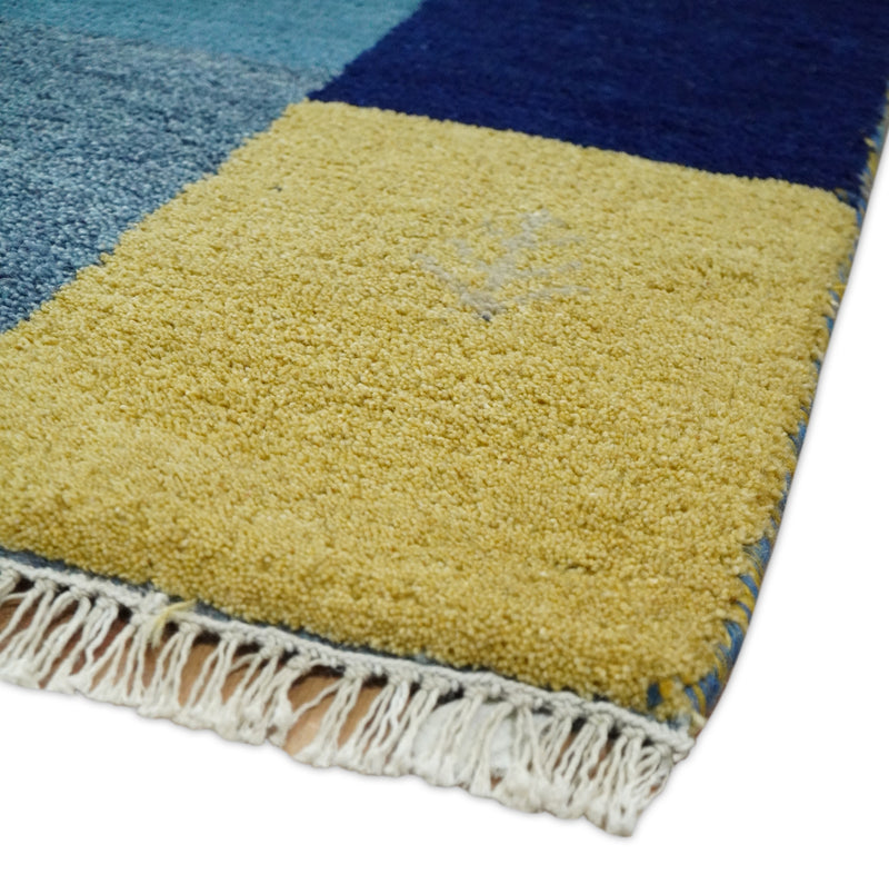3x5 Blue Wool Hand Knotted traditional Vintage Antique Southwestern Gabbeh, Entryway rug | TRDCP37335