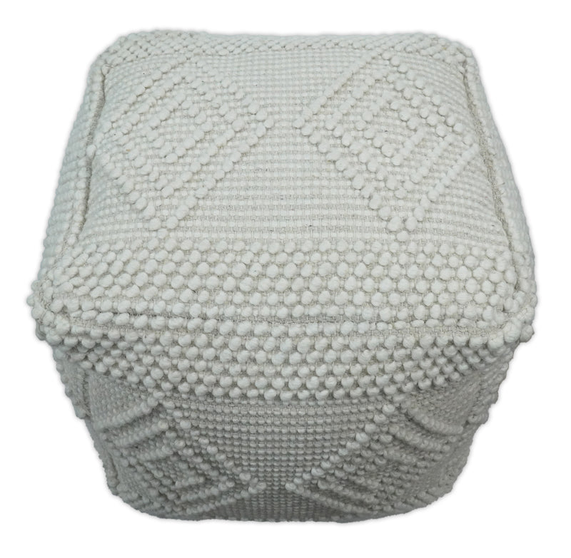 White Woolen Hand Woven Square Pouf, Footstool, Ottoman, Side table | TRD101