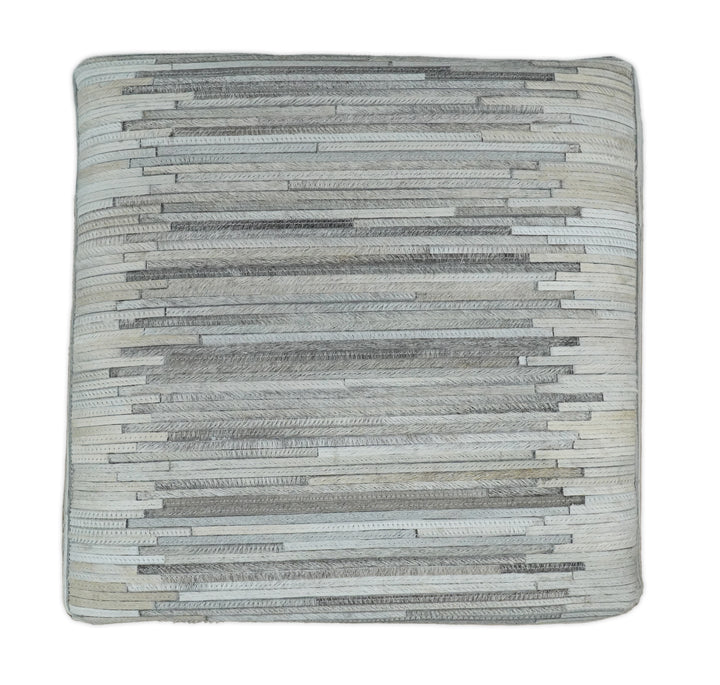 Ivory, Silver and Gray Square Leather Pouf Ottoman, Footstool, Side table, Seat , Foot Rest | TRD102