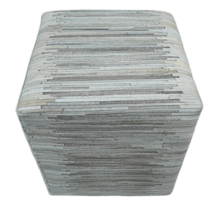 Ivory, Silver and Gray Square Leather Pouf Ottoman, Footstool, Side table, Seat , Foot Rest | TRD102