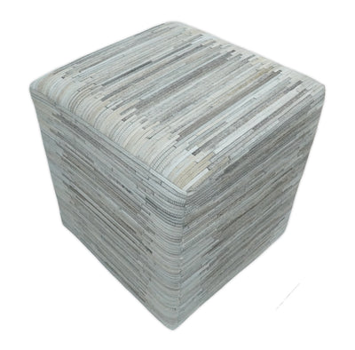 Ivory, Silver and Gray Square Leather Pouf Ottoman, Footstool, Side table, Seat , Foot Rest | TRD102