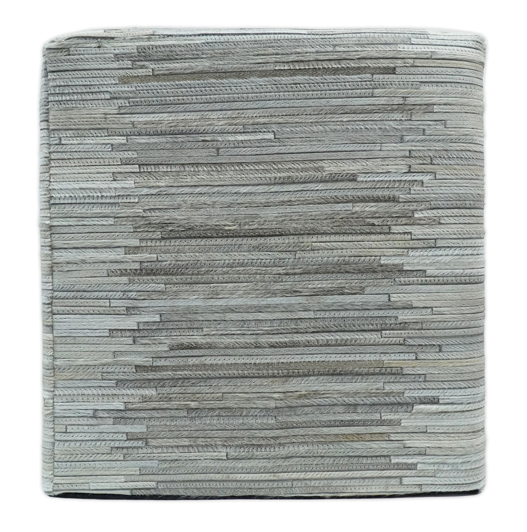 Ivory, Silver and Gray Square Leather Pouf Ottoman, Footstool, Side table, Seat , Foot Rest | TRD102